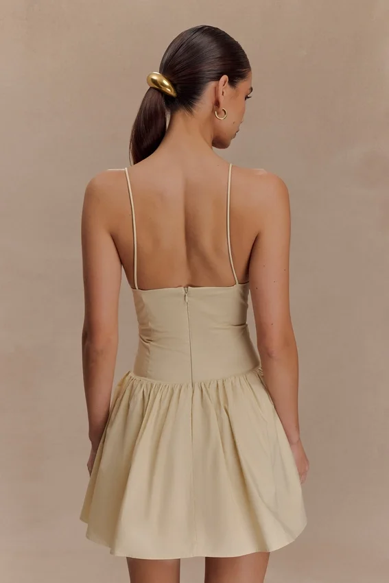 Janis Cotton Frill Mini Dress – Nude Janis Cotton Frill Mini Dress – Nude