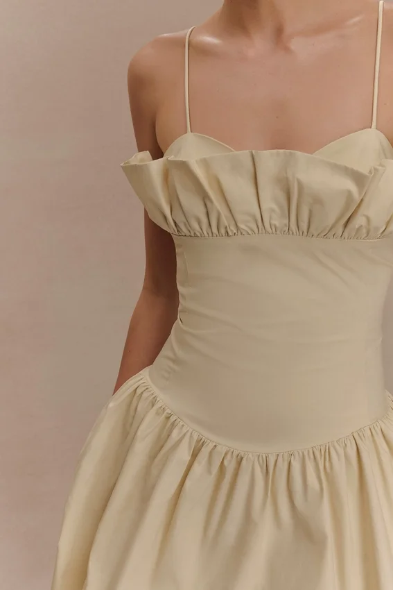 Janis Cotton Frill Mini Dress – Nude Janis Cotton Frill Mini Dress – Nude