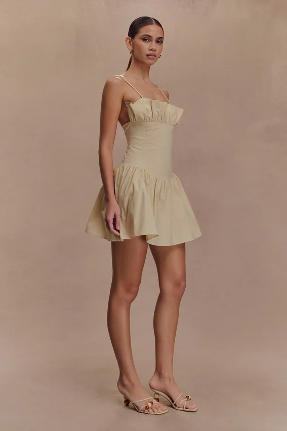 Janis Cotton Frill Mini Dress – Nude Janis Cotton Frill Mini Dress – Nude