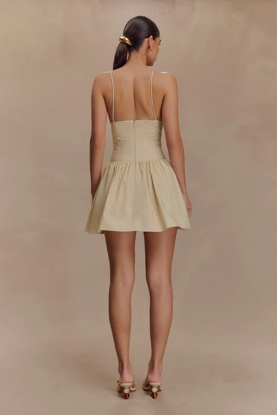 Janis Cotton Frill Mini Dress – Nude Janis Cotton Frill Mini Dress – Nude
