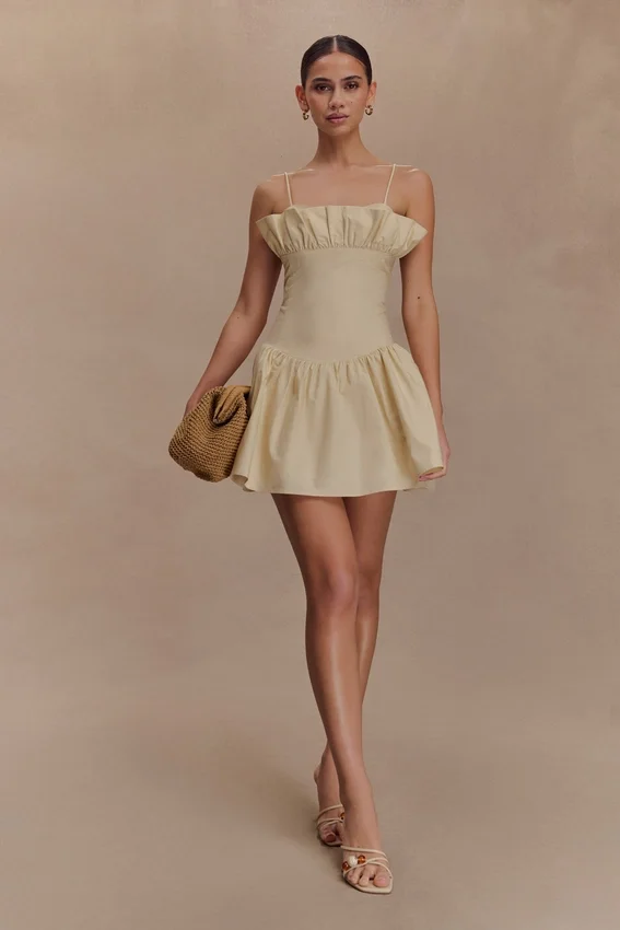 Janis Cotton Frill Mini Dress – Nude Janis Cotton Frill Mini Dress – Nude