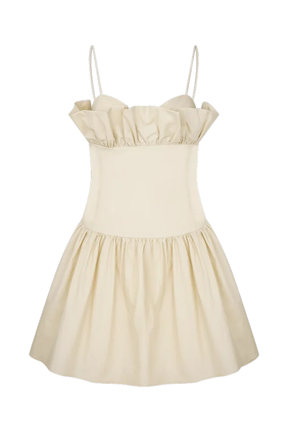 Janis Cotton Frill Mini Dress – Nude Janis Cotton Frill Mini Dress – Nude