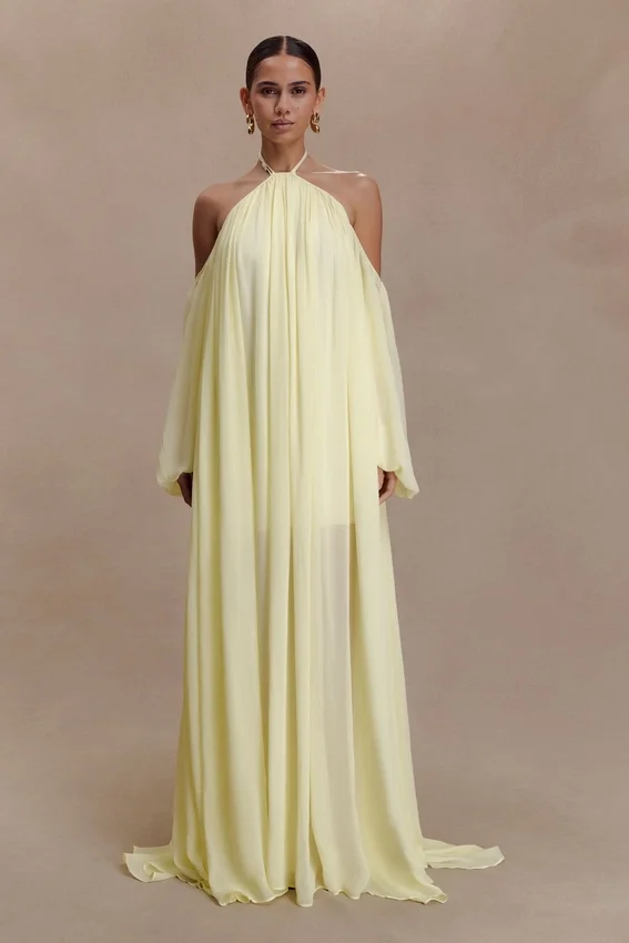 Janni Chiffon Maxi Dress With Hardware – Lemon Lime Janni Chiffon Maxi Dress With Hardware – Lemon Lime