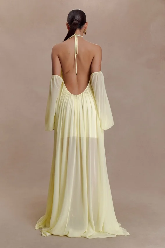Janni Chiffon Maxi Dress With Hardware – Lemon Lime Janni Chiffon Maxi Dress With Hardware – Lemon Lime