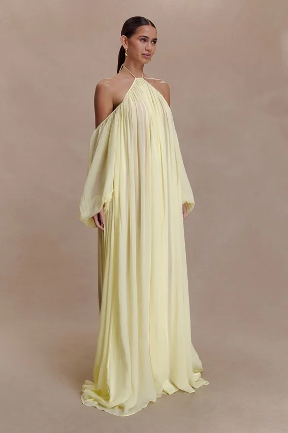 Janni Chiffon Maxi Dress With Hardware – Lemon Lime Janni Chiffon Maxi Dress With Hardware – Lemon Lime