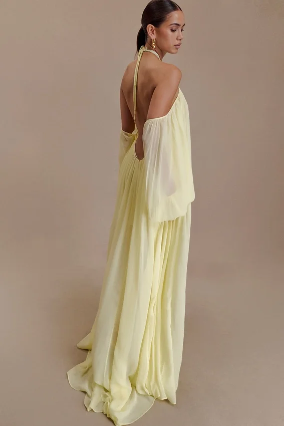 Janni Chiffon Maxi Dress With Hardware – Lemon Lime Janni Chiffon Maxi Dress With Hardware – Lemon Lime
