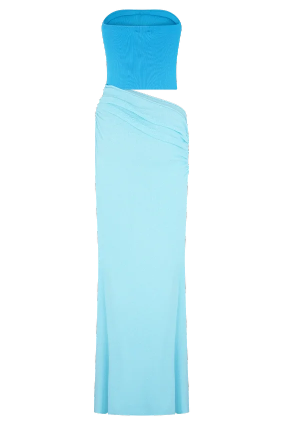 Jasiel Strapless Knit Maxi Dress – Cyan Blue Jasiel Strapless Knit Maxi Dress – Cyan Blue