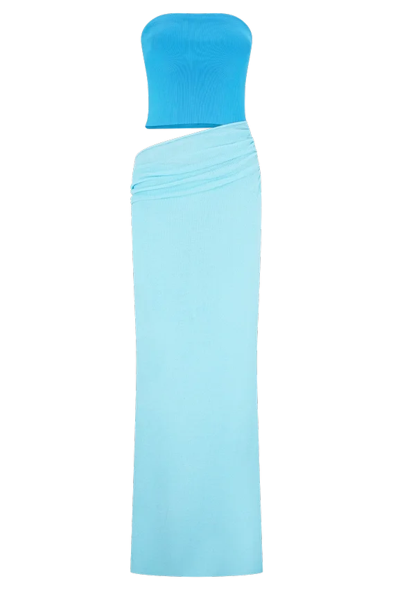 Jasiel Strapless Knit Maxi Dress – Cyan Blue Jasiel Strapless Knit Maxi Dress – Cyan Blue