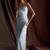 Jasmine Strapless Satin Maxi Dress – Frosted Blue Jasmine Strapless Satin Maxi Dress – Frosted Blue