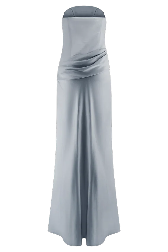 Jasmine Strapless Satin Maxi Dress – Frosted Blue Jasmine Strapless Satin Maxi Dress – Frosted Blue