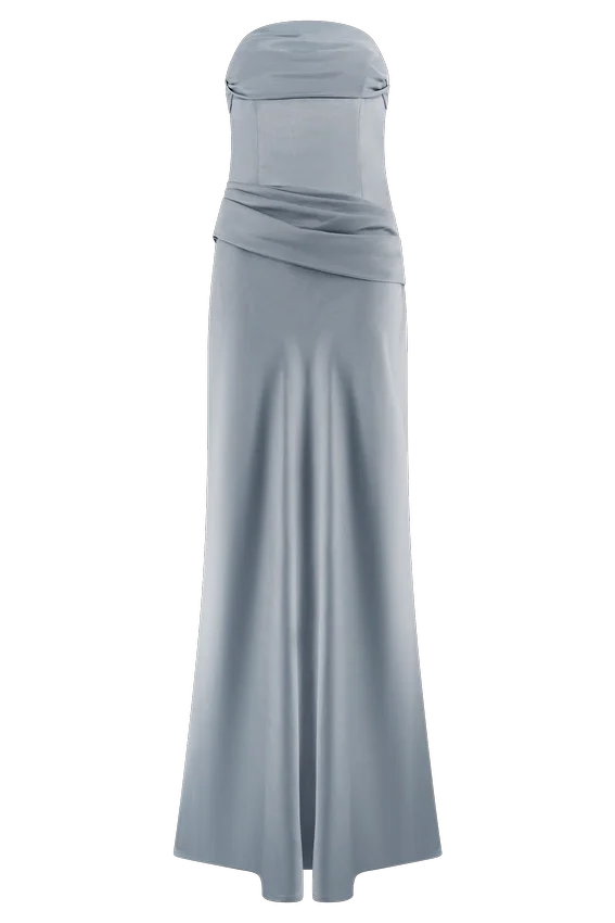 Jasmine Strapless Satin Maxi Dress – Frosted Blue Jasmine Strapless Satin Maxi Dress – Frosted Blue