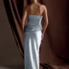 Jasmine Strapless Satin Maxi Dress – Frosted Blue Jasmine Strapless Satin Maxi Dress – Frosted Blue