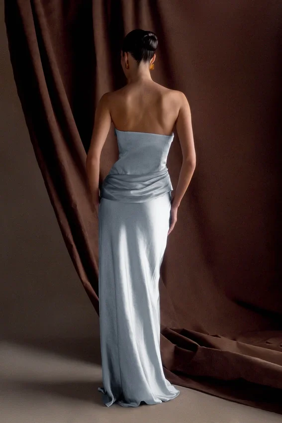 Jasmine Strapless Satin Maxi Dress – Frosted Blue Jasmine Strapless Satin Maxi Dress – Frosted Blue