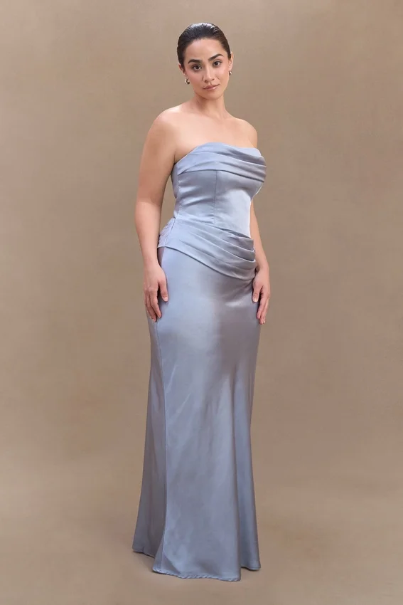 Jasmine Strapless Satin Maxi Dress – Frosted Blue Jasmine Strapless Satin Maxi Dress – Frosted Blue