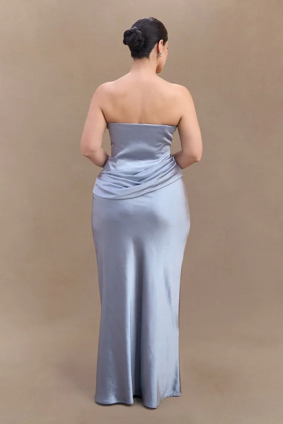 Jasmine Strapless Satin Maxi Dress – Frosted Blue Jasmine Strapless Satin Maxi Dress – Frosted Blue