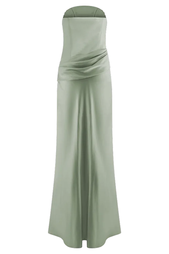Jasmine Strapless Satin Maxi Dress – Sage Jasmine Strapless Satin Maxi Dress – Sage