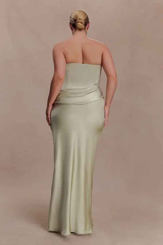 Jasmine Strapless Satin Maxi Dress – Sage Jasmine Strapless Satin Maxi Dress – Sage