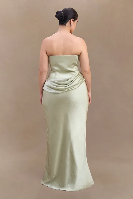 Jasmine Strapless Satin Maxi Dress – Sage Jasmine Strapless Satin Maxi Dress – Sage