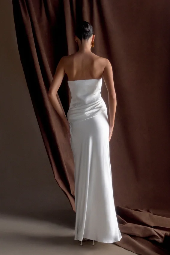 Jasmine Strapless Satin Maxi Dress – White Jasmine Strapless Satin Maxi Dress – White