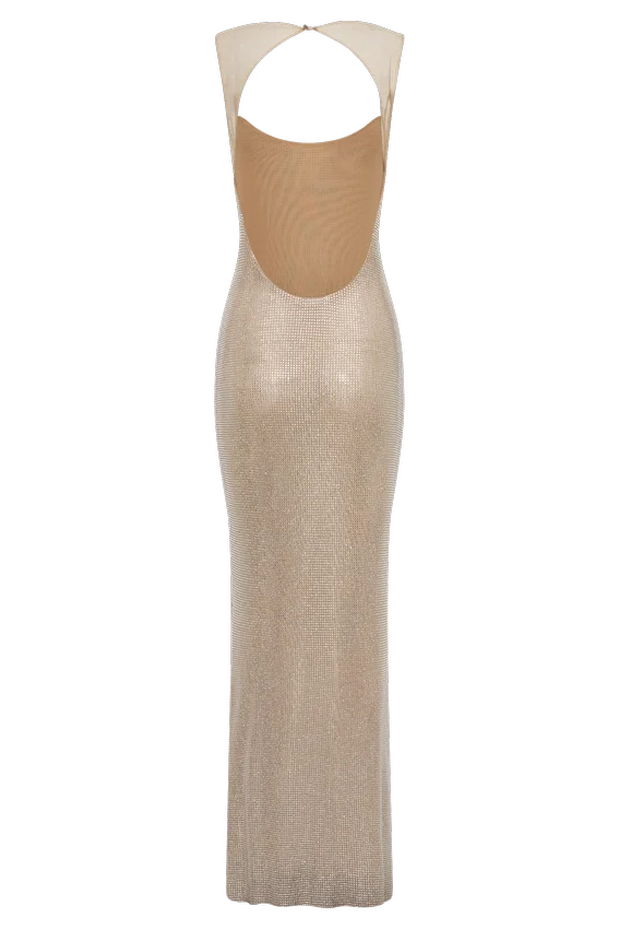 Jasmyn Hot Fix Maxi Dress With Mesh Back – Nude Jasmyn Hot Fix Maxi Dress With Mesh Back – Nude