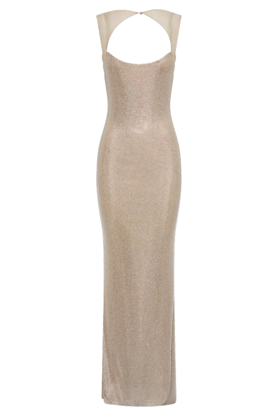 Jasmyn Hot Fix Maxi Dress With Mesh Back – Nude Jasmyn Hot Fix Maxi Dress With Mesh Back – Nude
