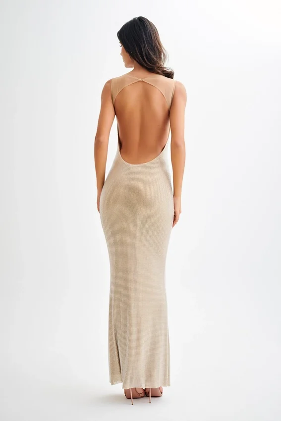 Jasmyn Hot Fix Maxi Dress With Mesh Back – Nude Jasmyn Hot Fix Maxi Dress With Mesh Back – Nude