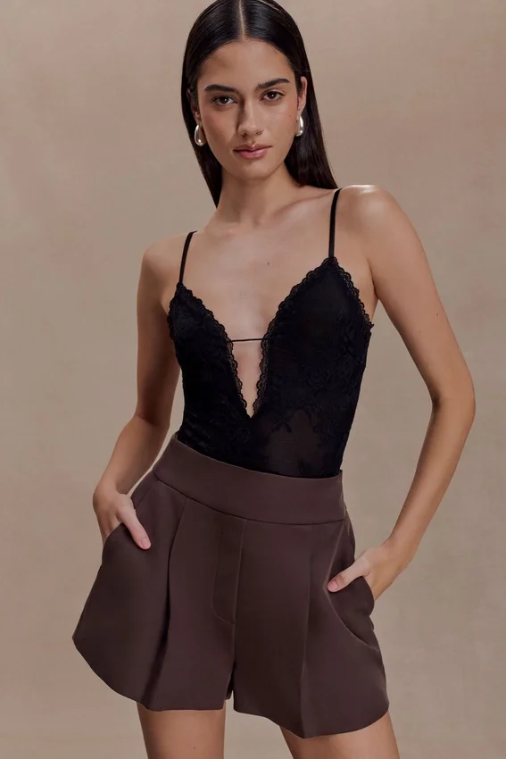 Jasper Sheer Plunge Lace Bodysuit – Black Jasper Sheer Plunge Lace Bodysuit – Black