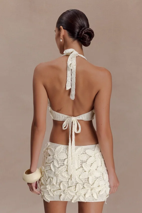Jaylene Floral Crochet Mini Dress – White Jaylene Floral Crochet Mini Dress – White