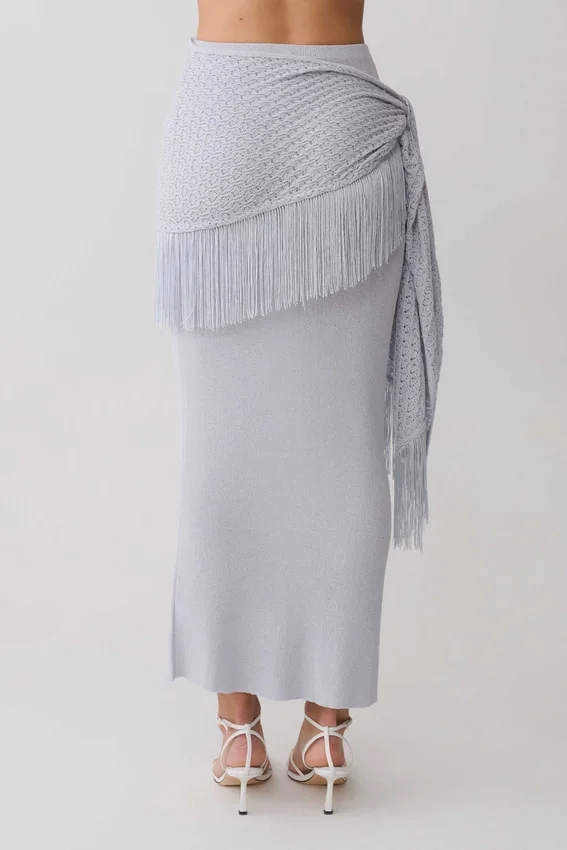 Jaytee Knit Maxi Skirt With Fringe Tie – Sky Blue Jaytee Knit Maxi Skirt With Fringe Tie – Sky Blue