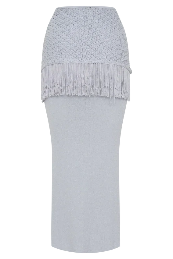 Jaytee Knit Maxi Skirt With Fringe Tie – Sky Blue Jaytee Knit Maxi Skirt With Fringe Tie – Sky Blue
