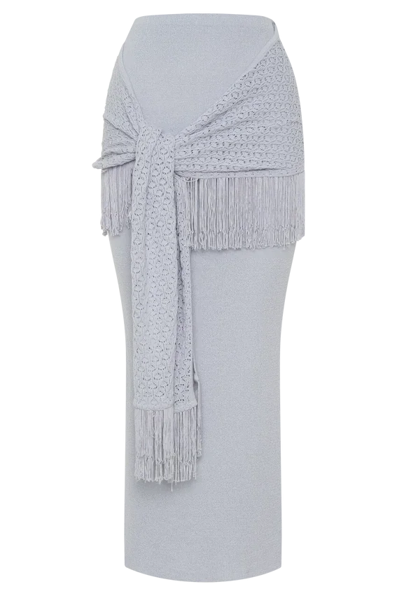 Jaytee Knit Maxi Skirt With Fringe Tie – Sky Blue Jaytee Knit Maxi Skirt With Fringe Tie – Sky Blue