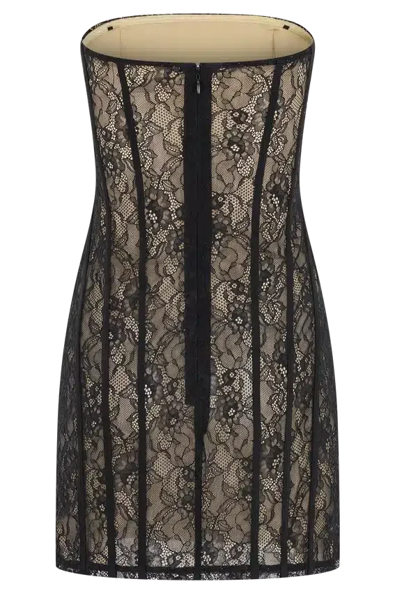 Jeannette Panelled Lace Mini Dress – Black Jeannette Panelled Lace Mini Dress – Black