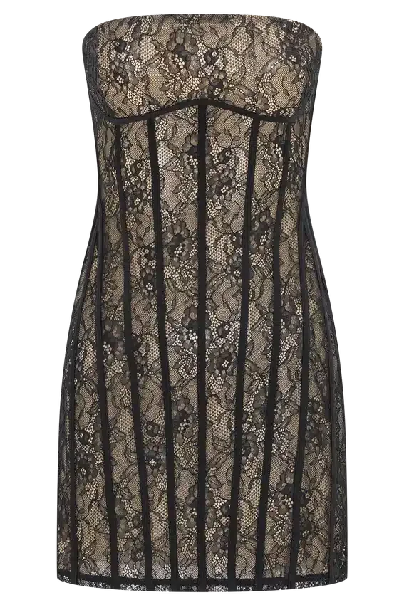 Jeannette Panelled Lace Mini Dress – Black Jeannette Panelled Lace Mini Dress – Black