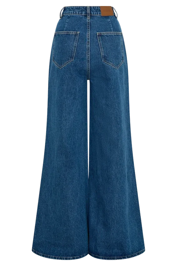 Jen Wide Leg Flare Denim Jeans – Dark Blue Jen Wide Leg Flare Denim Jeans – Dark Blue