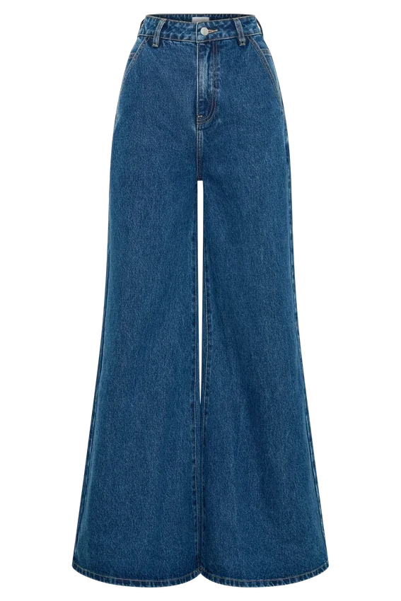 Jen Wide Leg Flare Denim Jeans – Dark Blue Jen Wide Leg Flare Denim Jeans – Dark Blue