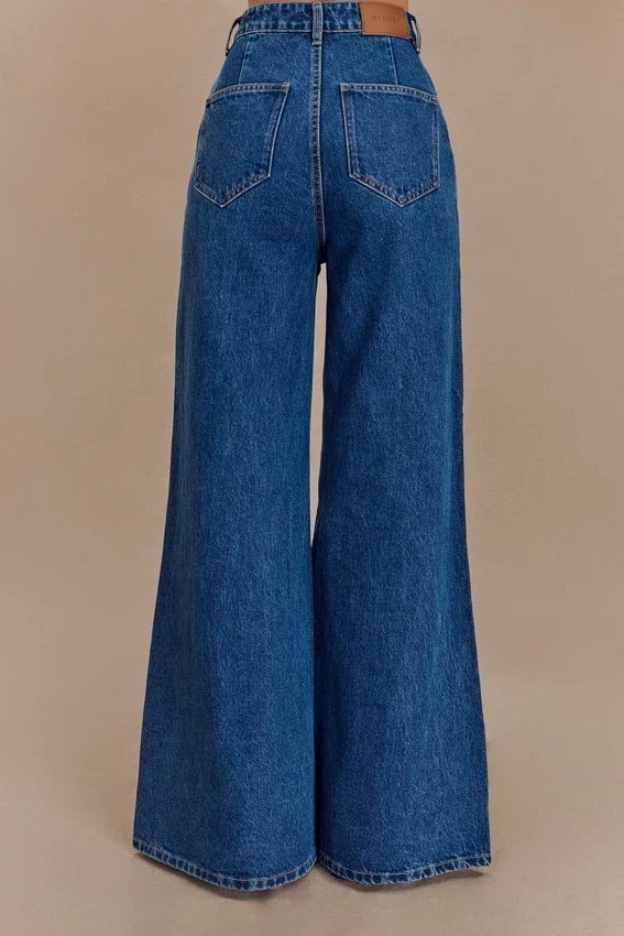 Jen Wide Leg Flare Denim Jeans – Dark Blue Jen Wide Leg Flare Denim Jeans – Dark Blue