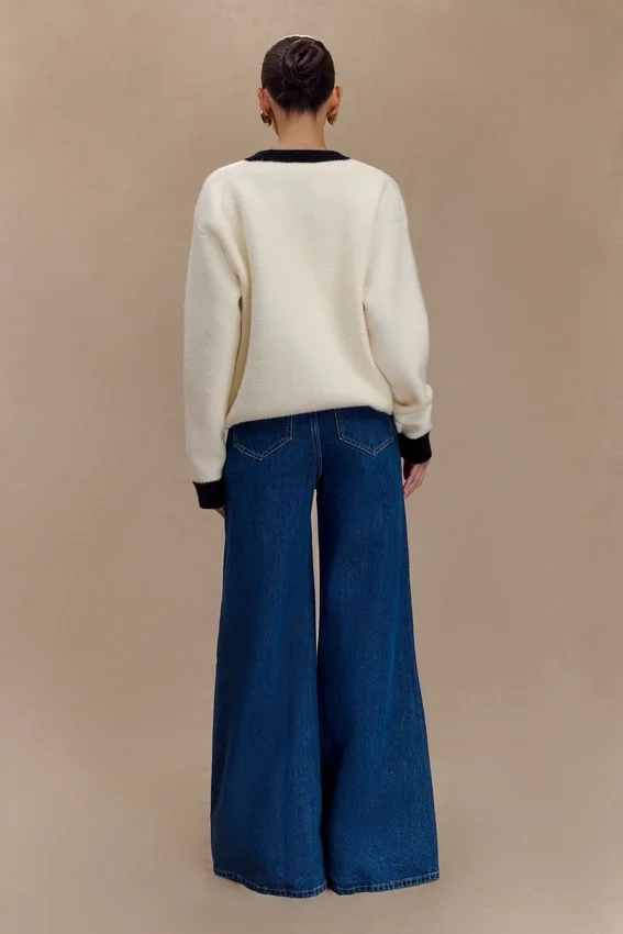 Jen Wide Leg Flare Denim Jeans – Dark Blue Jen Wide Leg Flare Denim Jeans – Dark Blue