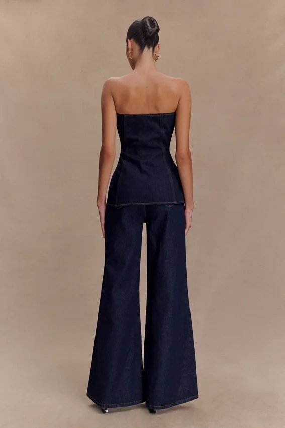 Jen Wide Leg Flare Denim Jeans – Indigo Blue Jen Wide Leg Flare Denim Jeans – Indigo Blue