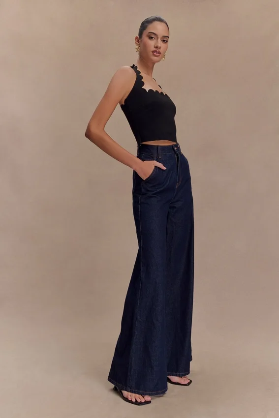 Jen Wide Leg Flare Denim Jeans – Indigo Blue Jen Wide Leg Flare Denim Jeans – Indigo Blue