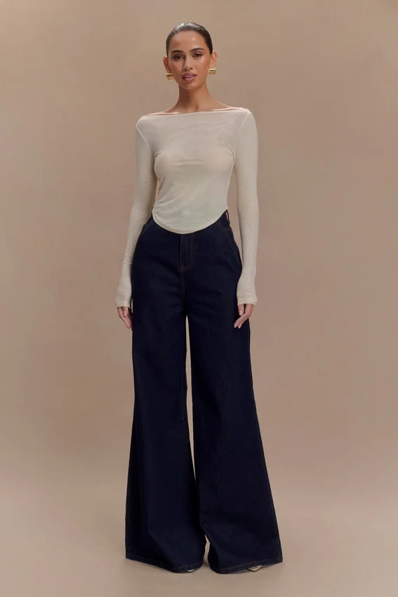 Jen Wide Leg Flare Denim Jeans – Indigo Blue Jen Wide Leg Flare Denim Jeans – Indigo Blue