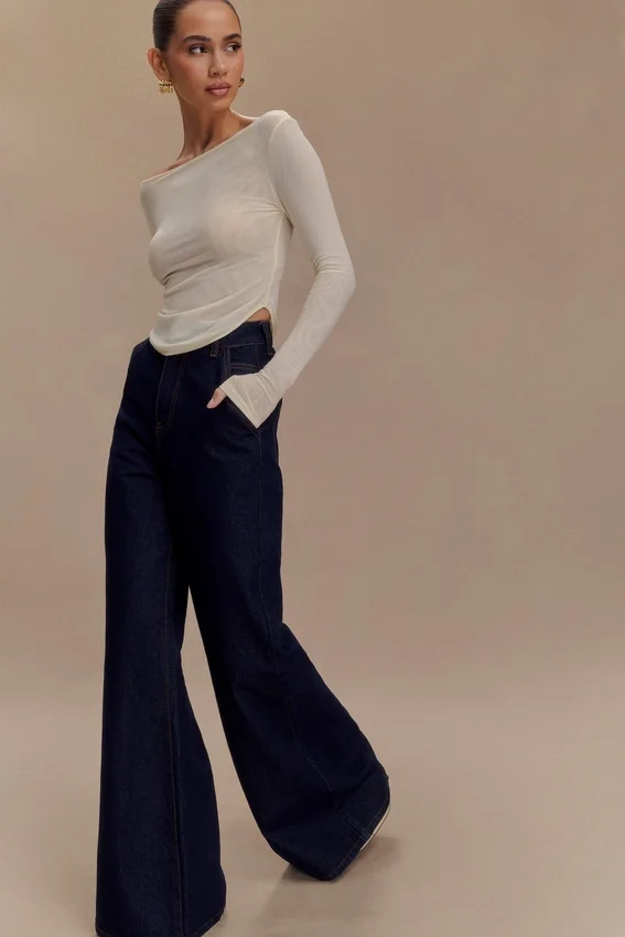 Jen Wide Leg Flare Denim Jeans – Indigo Blue Jen Wide Leg Flare Denim Jeans – Indigo Blue