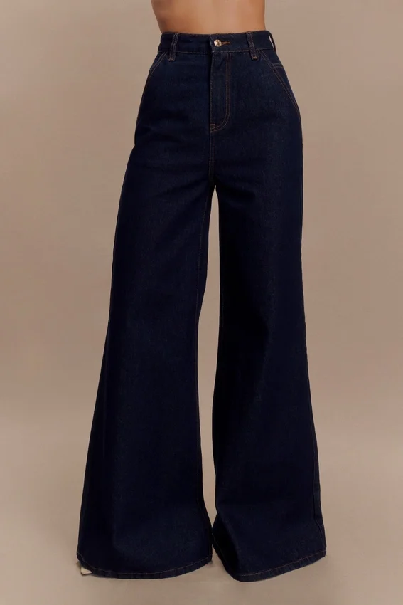 Jen Wide Leg Flare Denim Jeans – Indigo Blue Jen Wide Leg Flare Denim Jeans – Indigo Blue
