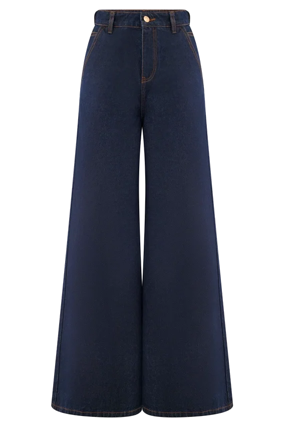 Jen Wide Leg Flare Denim Jeans – Indigo Blue Jen Wide Leg Flare Denim Jeans – Indigo Blue