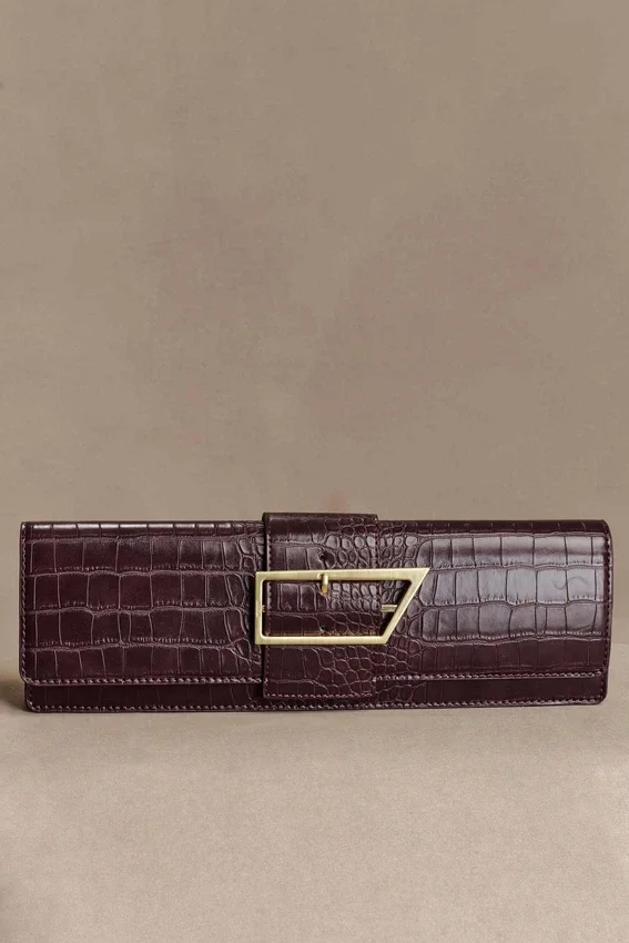 Jessica Faux Leather Crocodile Clutch – Burgundy Jessica Faux Leather Crocodile Clutch – Burgundy
