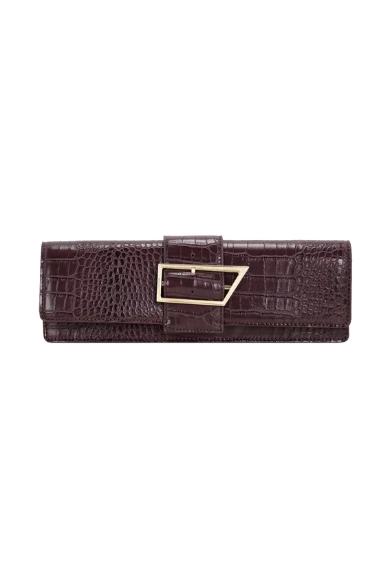 Jessica Faux Leather Crocodile Clutch – Burgundy Jessica Faux Leather Crocodile Clutch – Burgundy
