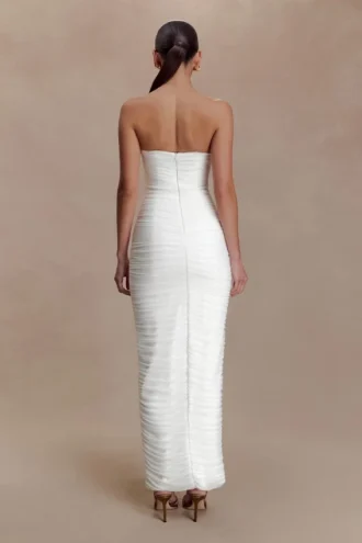 Jianna Strapless Mesh Maxi Dress – Ivory