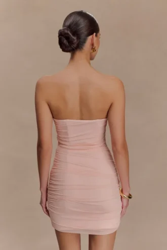 Jianna Strapless Mesh Mini Dress – Powder Pink