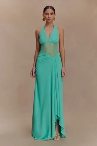 Jonna Chiffon And Mesh Maxi Dress – Lagoon