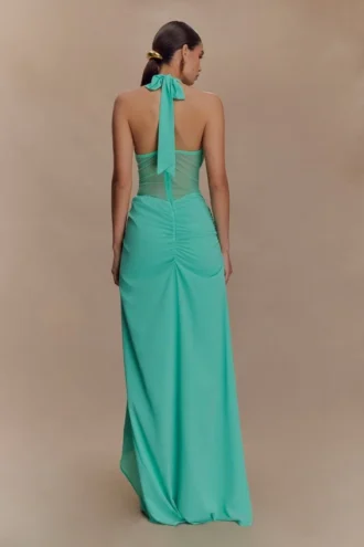 Jonna Chiffon And Mesh Maxi Dress – Lagoon