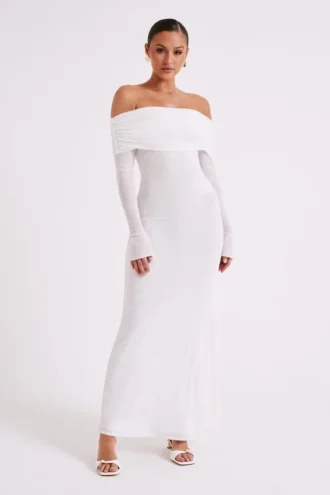 Josie Off Shoulder Mesh Maxi Dress – Ivory